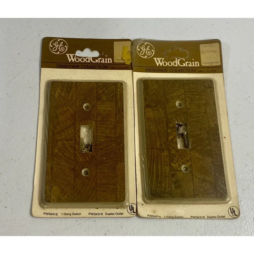 *BRAND NEW* Vintage GE Faux Wood grain Plastic Light switch Cover 1980 Lot Of 2